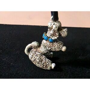 Vtg‎ Florenza White Poodle Keychain Pendant Turquoise Collar & Eyes Black